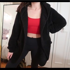 Fluffy black fleece oversized coat